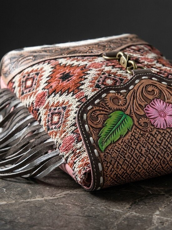 Boho Fringe Upcycled tooled backpack main image 6